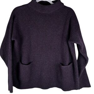 Maska Aubergine Purple Ribbed Long Sleeve Mock Neck Lambswool Sweater Size Small